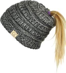 img 4 attached to 🎀 C.C BeanieTail Kids' Soft Cable Knit Messy High Bun Ponytail Beanie Hat: A Cozy & Stylish Accessory for Children