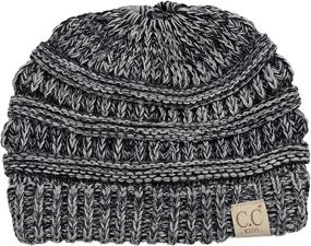 img 2 attached to 🎀 C.C BeanieTail Kids' Soft Cable Knit Messy High Bun Ponytail Beanie Hat: A Cozy & Stylish Accessory for Children