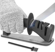 🔪 3-stage knife sharpener: repair, restore, and polish blades with ease! fast, safe, and easy to use. includes cut-resistant glove and cleaning brush. black logo