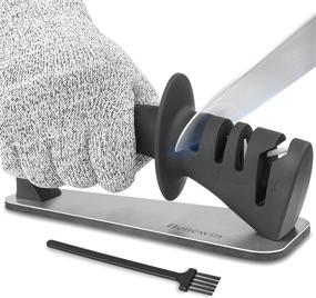 img 4 attached to 🔪 3-Stage Knife Sharpener: Repair, Restore, and Polish Blades with Ease! Fast, Safe, and Easy to Use. Includes Cut-Resistant Glove and Cleaning Brush. Black