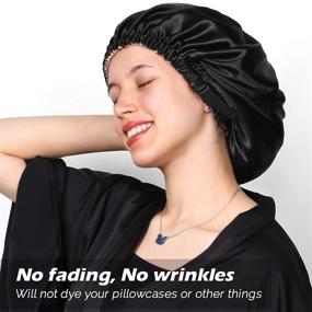 img 3 attached to 🎩 YANIBEST Satin Bonnet Sleep Cap - Extra Large, Double Layer, Reversible, Adjustable - Black