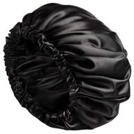 🎩 шапочка для сна из атласа yanibest - очень большая, двухслойная, разворачивающаяся, регулируемая - черная. логотип