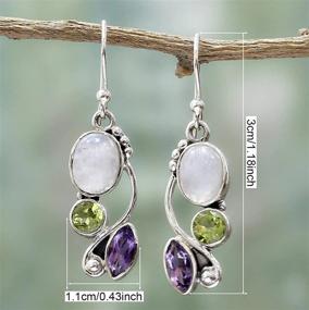 img 3 attached to 🌈 Handmade Bohemian Multi-Gem Rainbow Moonstone Vintage Silver Dangle Earrings with Lightweight Green and Purple Crystal Leaf Hooks - Stylish Jewelry for Women and Girls