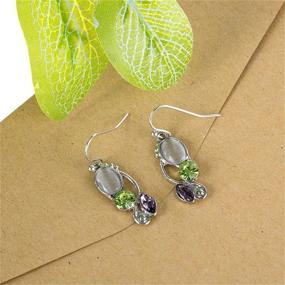 img 1 attached to 🌈 Handmade Bohemian Multi-Gem Rainbow Moonstone Vintage Silver Dangle Earrings with Lightweight Green and Purple Crystal Leaf Hooks - Stylish Jewelry for Women and Girls