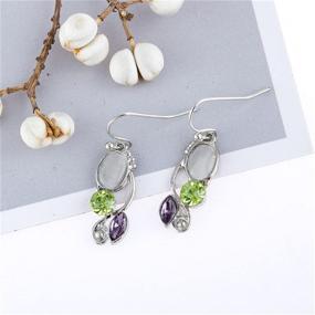 img 2 attached to 🌈 Handmade Bohemian Multi-Gem Rainbow Moonstone Vintage Silver Dangle Earrings with Lightweight Green and Purple Crystal Leaf Hooks - Stylish Jewelry for Women and Girls