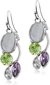 img 4 attached to 🌈 Handmade Bohemian Multi-Gem Rainbow Moonstone Vintage Silver Dangle Earrings with Lightweight Green and Purple Crystal Leaf Hooks - Stylish Jewelry for Women and Girls