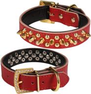 🐶 lovpe dog collar: luxury gold rhinestone buckle leather, mushrooms rivet, gold spikes studded – personalized collar for small medium large dogs, pit bull breeds logo