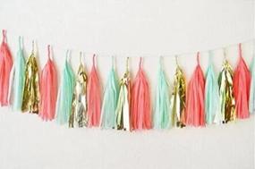 img 1 attached to 🎉 15-Piece Assorted Mint Coral Gold Party Tissue Paper Tassels Garland Wedding Banner Bunting Baby Shower Party Hanging Decorations Set