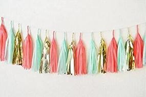 img 4 attached to 🎉 15-Piece Assorted Mint Coral Gold Party Tissue Paper Tassels Garland Wedding Banner Bunting Baby Shower Party Hanging Decorations Set