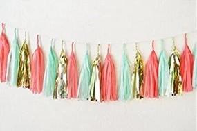 img 2 attached to 🎉 15-Piece Assorted Mint Coral Gold Party Tissue Paper Tassels Garland Wedding Banner Bunting Baby Shower Party Hanging Decorations Set
