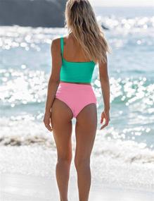 img 3 attached to 👙 Women's Retro Athletic Two Piece Swimwear: High-Waisted Bikini Tops with Button Cut Out Detail and Full Coverage Bottoms