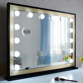 img 4 attached to 💄 WONSTART Large Vanity Mirror with Lights, Hollywood Black Gold Frame Makeup Mirror- Bedroom Mirror with 14 Dimmable LED Bulbs, 10X Magnification - 32.7'' x 24.5'' - 3 Light Colors and Adjustable Brightness