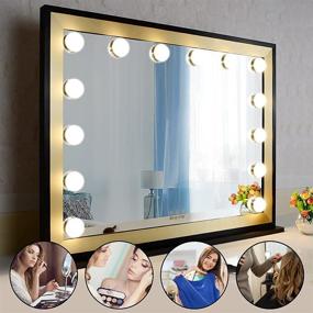 img 1 attached to 💄 WONSTART Large Vanity Mirror with Lights, Hollywood Black Gold Frame Makeup Mirror- Bedroom Mirror with 14 Dimmable LED Bulbs, 10X Magnification - 32.7'' x 24.5'' - 3 Light Colors and Adjustable Brightness