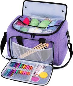 img 4 attached to 🧶 Organize Your Knitting Gear with Teamoy's Purple Knitting Bag: Detachable Divider, Yarn Storage, Crochet Hooks, and More!