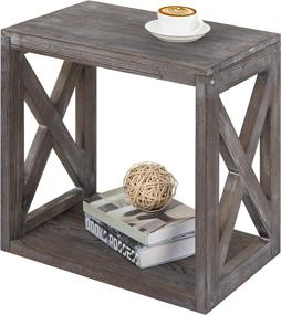 img 4 attached to 🪑 Charming Vintage Grey Rustic Wood Rectangular End Table - MyGift Exquisite Furniture