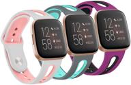 [pack 3] soft breathable silicone bands for fitbit versa 2 / fitbit versa/versa lite/versa se, replacement wristbands for women men (small, white/pink+grey/teal+purple/black) logo