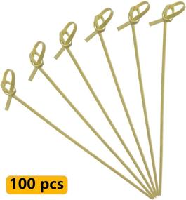 img 2 attached to 🍢 100 PCS 6 Inch Bamboo Skewers with Looped Knot - BLUE TOP Bamboo Cocktail Picks, Food Picks for Appetizers, Cocktail Drinks, Barbecue Snacks, Club Sandwiches - Party Toothpicks