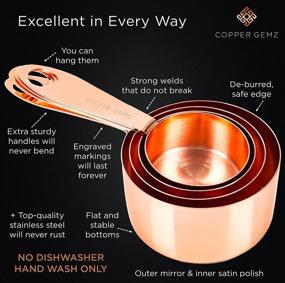 img 2 attached to 🌹 Copper Gemz: Deluxe Set of 4 Measuring Cups in Stylish Rose Gold - Premium Design with Cooking Conversions Chart Magnet, Perfect Gift Packaging - Extra Sturdy Copper-Plated Stainless Steel, Satin & Mirror Polish