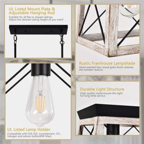 img 2 attached to Distressed White Wood Finish Merbotin Farmhouse Kitchen Island Light: 5-Light Rustic Dining 🏡 Table Chandelier Ceiling Light for Dining Room, Kitchen Island - Grain White Wood Finish...