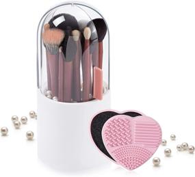 img 4 attached to 💄 TAOKKOZU Makeup Brush Holder with Clear Lid, Brush Cleaner Sponge, and Waterproof Storage for Vanity or Dresser Countertop - Organize & Protect Your Dust-Proof Cosmetic Brushes