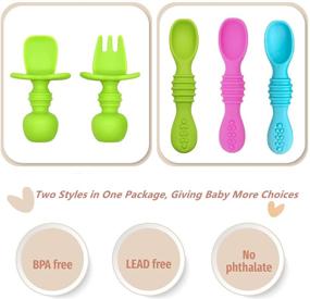 img 3 attached to Silicone Baby Spoons: 5 Pack First Stage Baby Led Weaning Supplies | Self Feeding and BPA Free | Perfect Baby Gift!