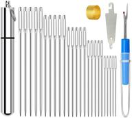 🧵 kyuewrt 25 large eye embroidery needles-5 sizes with big eye for hand sewing- includes aluminum storage tube logo