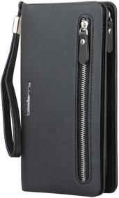 img 3 attached to Black PU Leather Wallet for Women with Credit Card Holders, Zippered Money Organizer, Wristlet Handbag