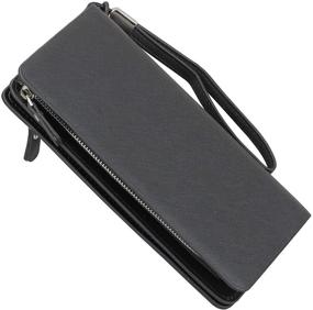 img 2 attached to Black PU Leather Wallet for Women with Credit Card Holders, Zippered Money Organizer, Wristlet Handbag