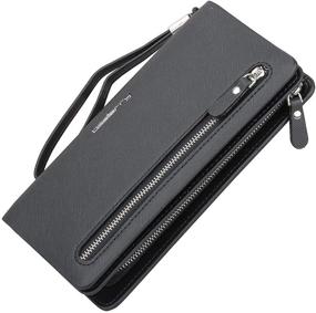 img 4 attached to Black PU Leather Wallet for Women with Credit Card Holders, Zippered Money Organizer, Wristlet Handbag