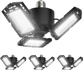 img 4 attached to 💡 High-Performance 4-Pack LED Garage Lights, 50W Shop Light with 3 Adjustable Ultra Bright Panels, 5000LM 6500K Deformable Ceiling Lights for Garage, Attic, and Basement, E26/E27 Base
