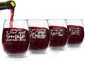 img 2 attached to 🍷 Crude & Rude Funny Wine Glasses Set of 4 (15 oz) - Hilarious Novelty Glassware Gifts for Women, Perfect for Parties & Events - Funny Sayings & Made in USA