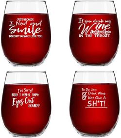 img 4 attached to 🍷 Crude & Rude Funny Wine Glasses Set of 4 (15 oz) - Hilarious Novelty Glassware Gifts for Women, Perfect for Parties & Events - Funny Sayings & Made in USA