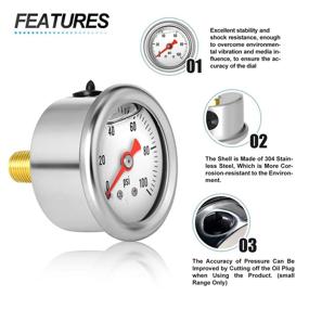 img 1 attached to 📏 Stainless Glycerin MEANLIN Pressure Gauge, 0-100 PSI