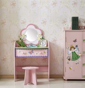 img 2 attached to YFDZONE Kids Vanity Makeup Table and Chair Set - Wooden Dressing Table with Drawer, Mirror, and Stool for Girls