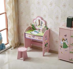 img 3 attached to YFDZONE Kids Vanity Makeup Table and Chair Set - Wooden Dressing Table with Drawer, Mirror, and Stool for Girls