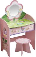 yfdzone kids vanity makeup table and chair set - wooden dressing table with drawer, mirror, and stool for girls логотип