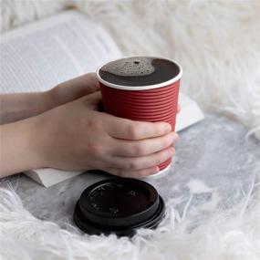 img 1 attached to 🔴 [Pack of 50] 12 oz. Insulated Double Wall Paper Hot Coffee Cups With Lids, Rippled Design - in Burgundy Color