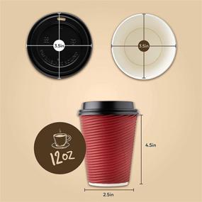 img 2 attached to 🔴 [Pack of 50] 12 oz. Insulated Double Wall Paper Hot Coffee Cups With Lids, Rippled Design - in Burgundy Color