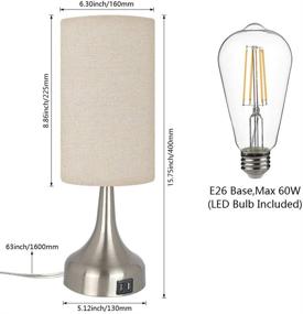 img 1 attached to 🔌 Haian Support 3-Way Touch Control Table Lamp Set with Dual USB Charging Port, Beige Fabric Lampshade, LED Bulb Included - Modern Nightstand Bedside Desk Lamp for Living Room, Bedroom (Pack of 2)