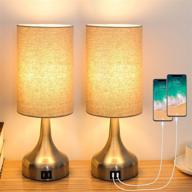 🔌 haian support 3-way touch control table lamp set with dual usb charging port, beige fabric lampshade, led bulb included - modern nightstand bedside desk lamp for living room, bedroom (pack of 2) логотип