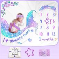 bonsai tree milestone blanket baby girl: mermaid-themed monthly photo 🌿 prop with frame and headband - 51”x40” thick fleece photography blanket set logo