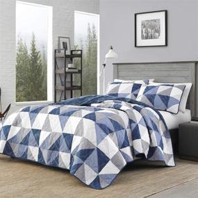 img 4 attached to 🛏️ Исследуйте абсолютный комфорт с коллекцией North Cove от Eddie Bauer Home: легкое одеяло-покрывало из 100% хлопка в голубом цвете, предварительно вымытое для дополнительной мягкости - размер Queen.