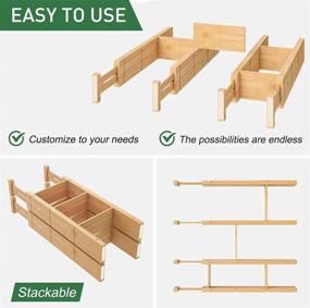 img 1 attached to Bamboo Drawer Dividers with 8 Inserts - Expandable Kitchen Organization for Home, 🗄️ Office, Dressers, and Bathroom - Includes 4 Dividers with 8 Inserts and 4 Small Cylinders