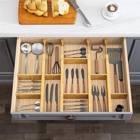 img 3 attached to Bamboo Drawer Dividers with 8 Inserts - Expandable Kitchen Organization for Home, 🗄️ Office, Dressers, and Bathroom - Includes 4 Dividers with 8 Inserts and 4 Small Cylinders