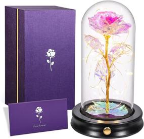 img 4 attached to 🌹 Glass Rose Galaxy Flower Gift for Women: Christmas Beauty and The Beast Dome Forever Enchanted Preserved Mother Birthday Present Mom Her Wedding Anniversary Delivery Day Idea from Daughter in Pink