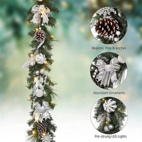 img 1 attached to 🎄 6 ft Pre-lit Silver White Christmas Garland with Ball Ornaments, Pine Cones, Berries, and Battery Operated Lights - Ideal for Indoor & Outdoor Fireplace and Staircase Decoration, exclusively by Adeeing.