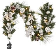 🎄 6 ft pre-lit silver white christmas garland with ball ornaments, pine cones, berries, and battery operated lights - ideal for indoor & outdoor fireplace and staircase decoration, exclusively by adeeing. logo