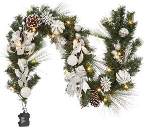 img 4 attached to 🎄 6 ft Pre-lit Silver White Christmas Garland with Ball Ornaments, Pine Cones, Berries, and Battery Operated Lights - Ideal for Indoor & Outdoor Fireplace and Staircase Decoration, exclusively by Adeeing.