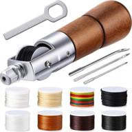 premium leather sewing awl kit: 12-piece set with craft accessories, 🧵 hand awl tool, needles, thread spools - perfect for leather fabric supplies logo