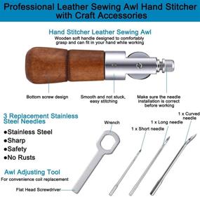 img 3 attached to Premium Leather Sewing Awl Kit: 12-Piece Set with Craft Accessories, 🧵 Hand Awl Tool, Needles, Thread Spools - Perfect for Leather Fabric Supplies